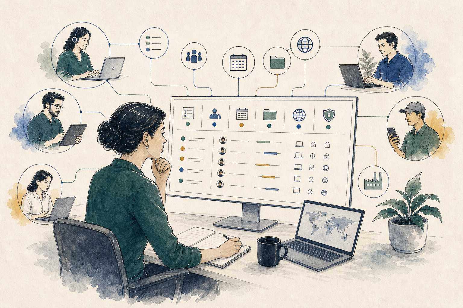Operations lead reviewing one shared view of distributed work and dependencies